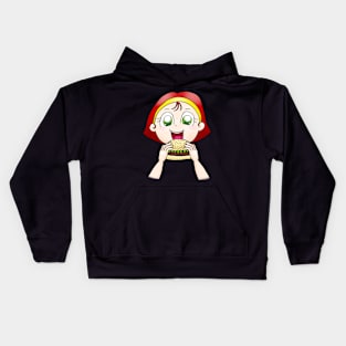 Girl Eating Burger Cartoon Kids Hoodie